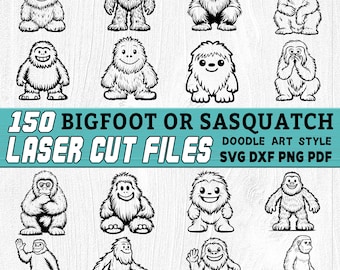 Bigfoot Doodle Art Laser Cut Files, Sasquatch SVG Bundle (PDF & PNG)