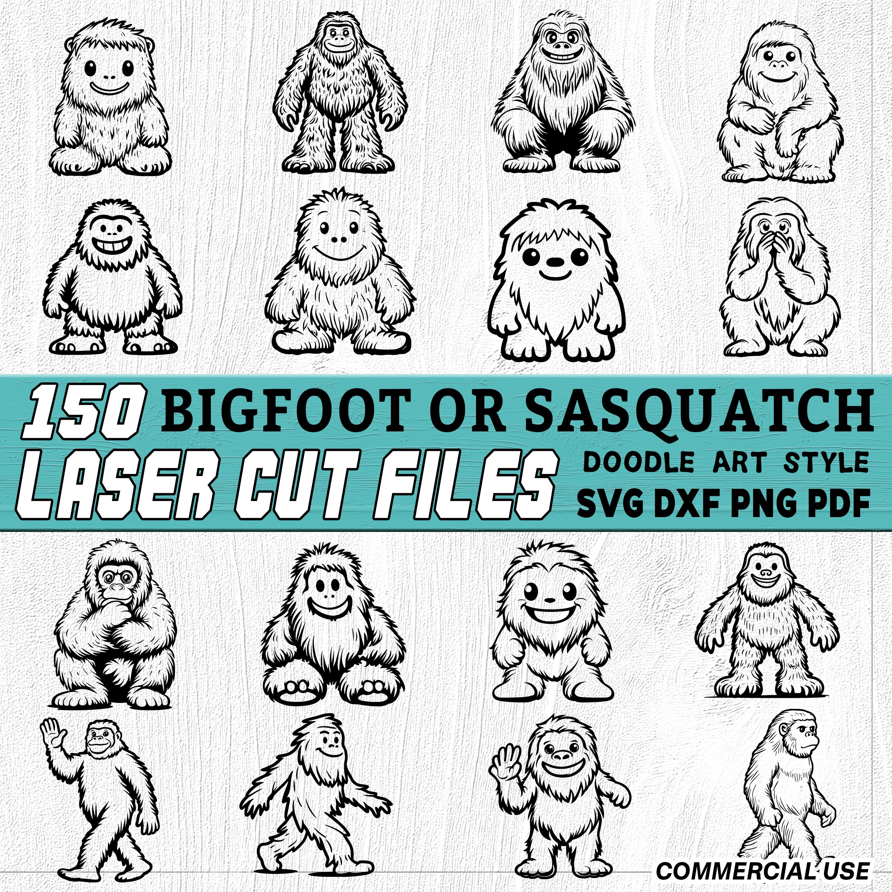 Bigfoot Doodle Art Laser Cut Files, Sasquatch SVG Bundle (PDF