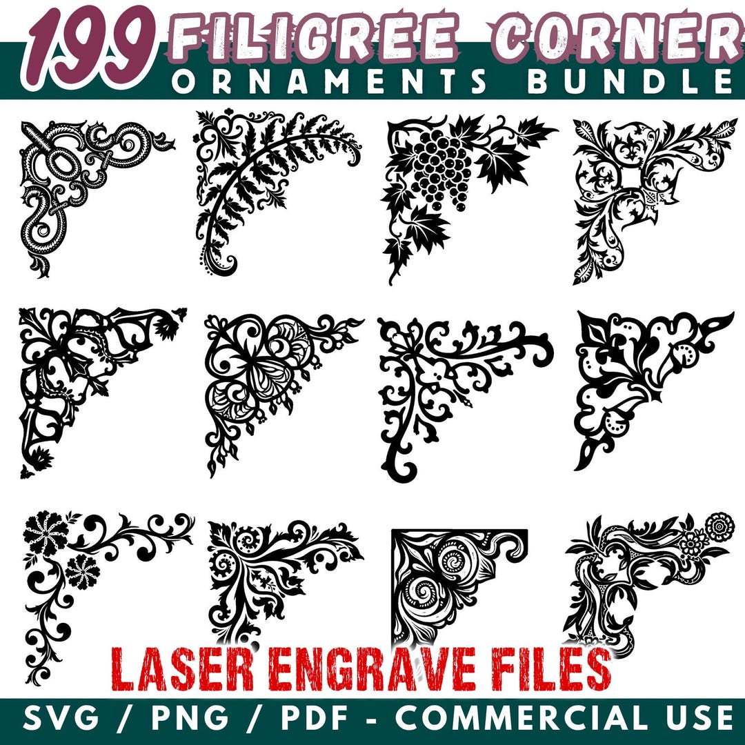 Laser Engrave Files Filigree Corner Ornaments Bundle Svg Png Pdf ...