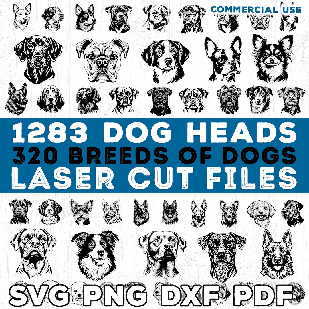 Laser Cut Files 1283 Dog Heads 320 Breeds Cuttable Bundle Svg Dxf Pdf ...
