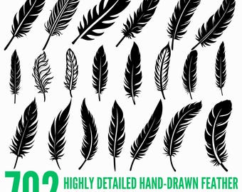 Feather Laser Engrave Files, Hand-Drawn Collection (SVG, PNG, PDF)