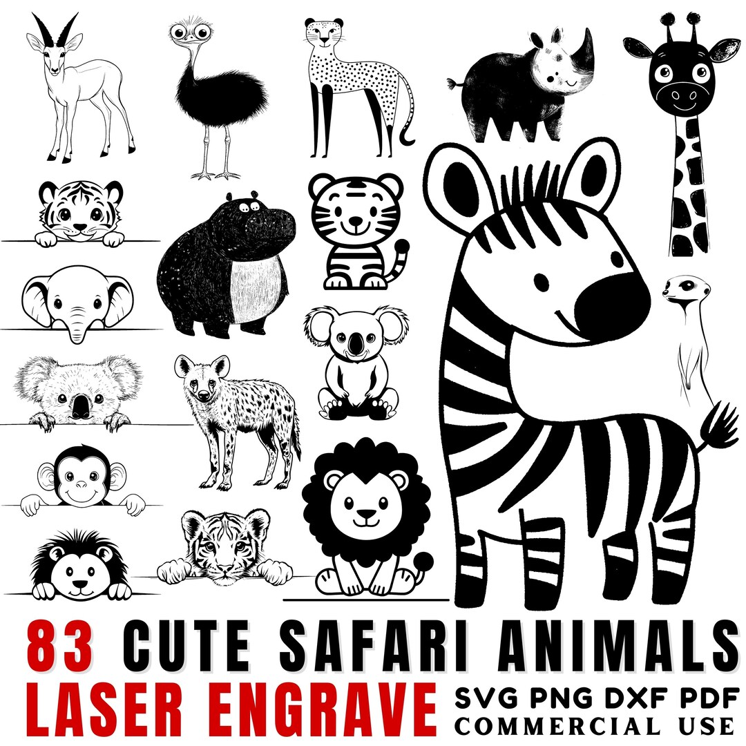 Laser Engraving Files Cute Safari Animals Collection Bundle Art Bundles ...