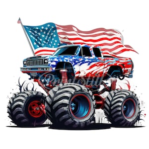 American Flag Monster Truck PNG Sublimation Design Patriotic Off-Road Racing Clipart Instant Downloads