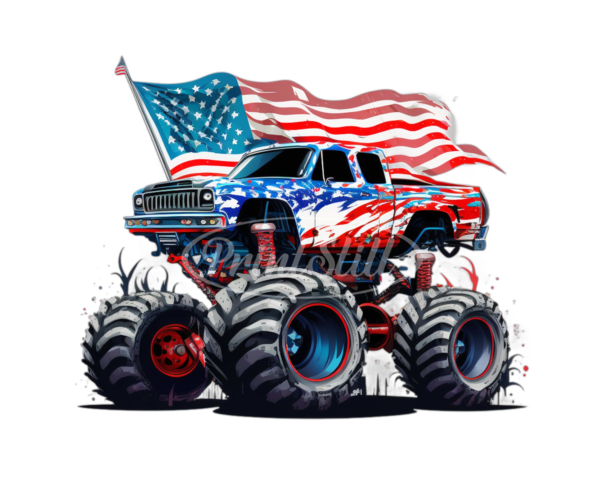 American Flag Monster Truck Png Sublimation Design 03, Monster