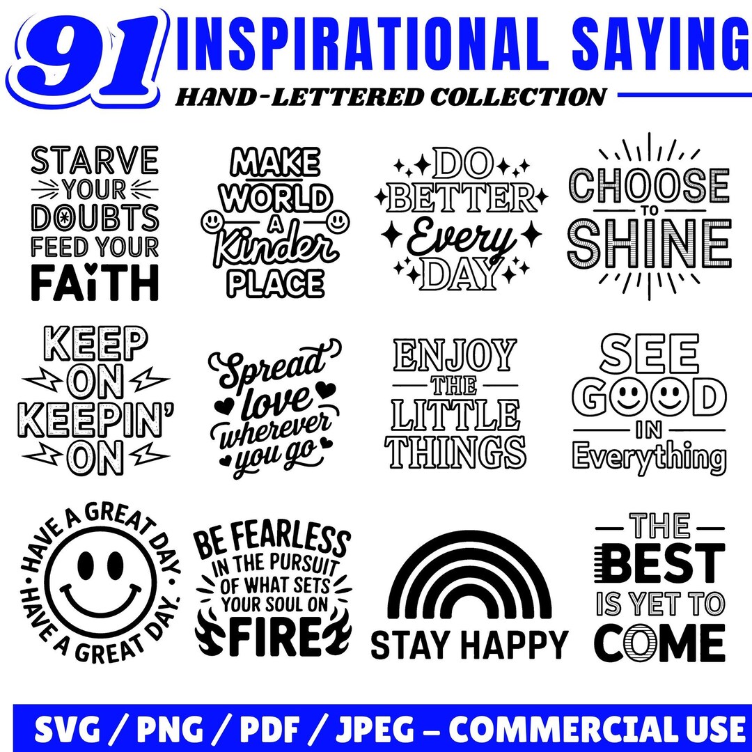 Hand-lettered Positive Quotes SVG Bundle for Commercial Use ...