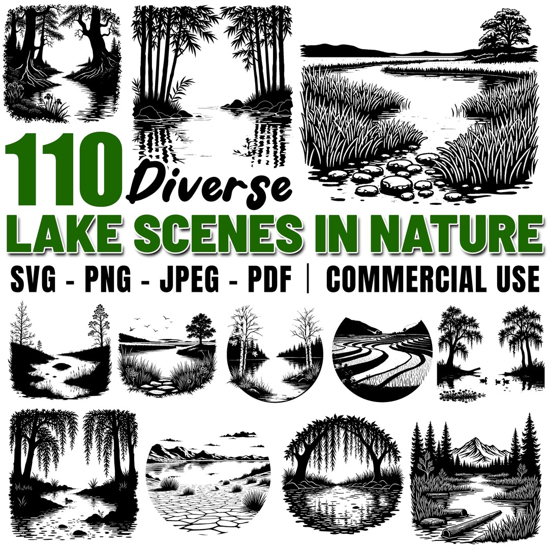 Diverse Lake Scenes in Nature Svg Png Pdf Files Bundle Cricut Cut Files ...