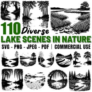 Diverse Lake Scenes in Nature Svg Png Pdf files bundle cricut cut files | instant download | Commercial use