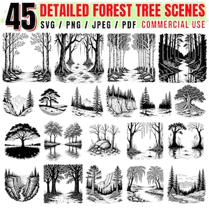 Forest Tree Scenes: SVG, PNG, PDF Files - Cricut Ready (Commercial Use)