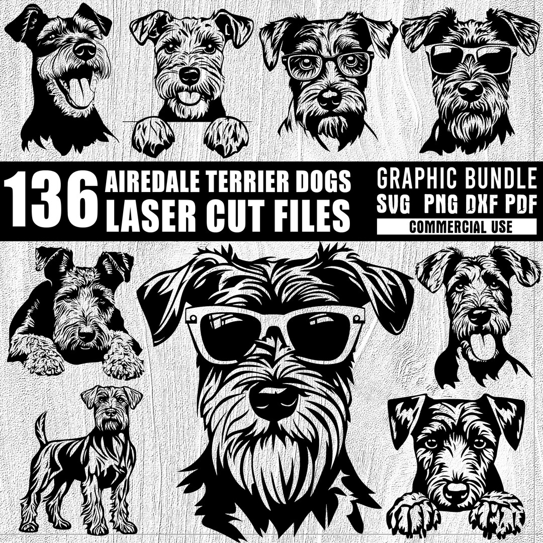 Laser Cut Files Airedale Terrier Dog Graphic Bundle Cuttable Bundle Svg ...