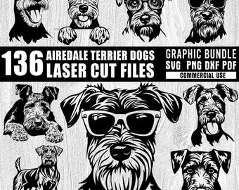 Airedaleterrier hund SVG-paket, laserskurna filer (pdf, png, dxf)