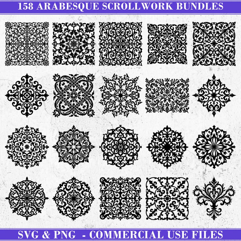Arabesque Scrollwork Svg & Png Bundle for Cricut and Laser Engrave ...