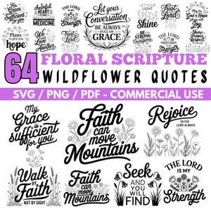 Floral Scripture Wildflower Quotes Collection Svg Png Pdf files bundle cut files | instant download | Commercial use