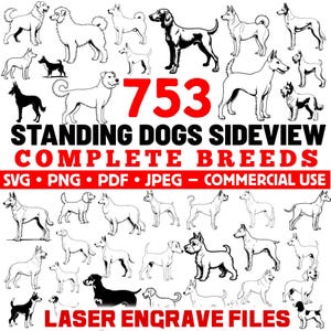Laser Engraved Dog Breeds Bundle: 320+ SVG PNG PDF Files (Commercial Use, Instant Download