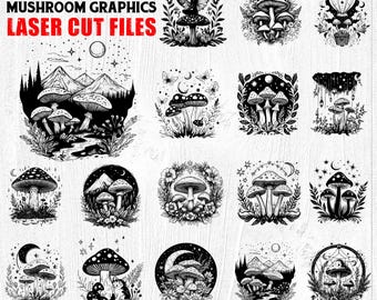 Laser cut files Mythical Mushroom graphics Cuttable Bundle Svg Dxf Pdf & Png downloads