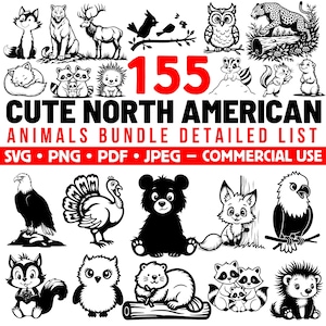 Cute North American Animals Bundle Detailed List Svg Png Pdf files bundle cricut cut files | instant download | Commercial use