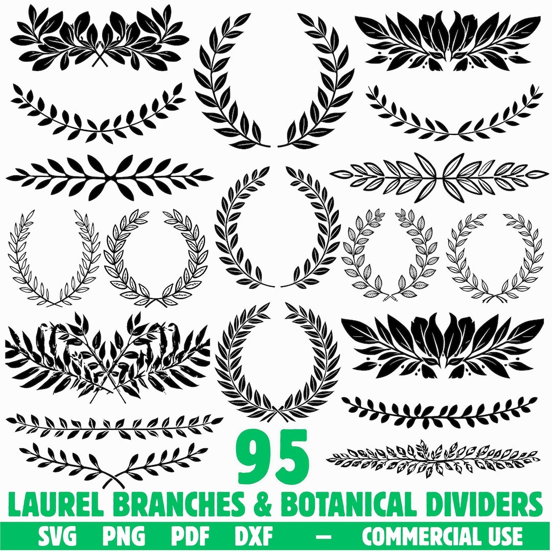 Different Laurel Branches and Botanical Dividers Svg Png Pdf & Dxf ...
