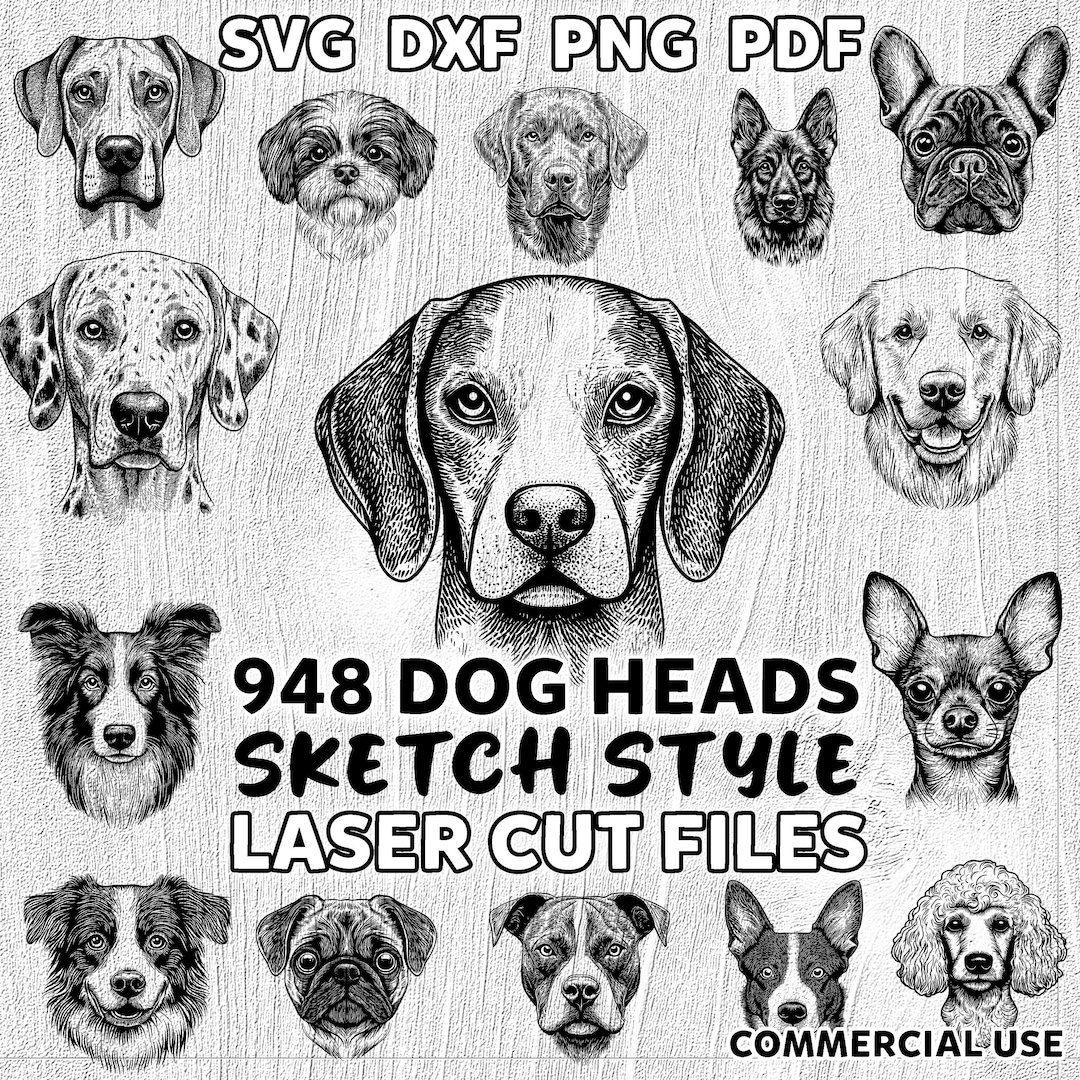 Laser Cut Files Dog 948 Heads Sketch Style Cuttable Bundle Svg Dxf Pdf ...