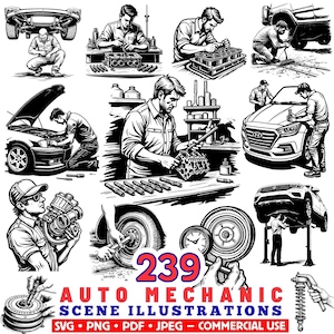 Auto Mechanic Illustrations: SVG PNG PDF Cricut Cut Files (Commercial Use)