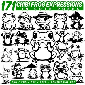 Chibi Frog Expressions in Cute Poses Svg Png Pdf files bundle cricut cut files | instant download | Commercial use