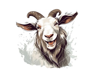 Diseño PNG divertido de cabeza de cabra para sublimación n.° 03, imágenes prediseñadas de cabra para manualidades, lámina artística de cabra, descarga instantánea.