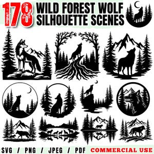 Wild Forest Wolf Silhouette Scenes Svg Png Pdf files bundle cricut cut files | instant download | Commercial use
