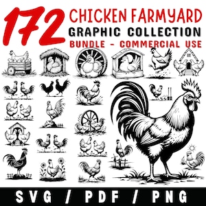 Hühner Bauernhof Grafiksammlung SVG Png Pdf Dateien bündeln Cricut Schnittdateien | Sofortdownload | Kommerzielle Nutzung
