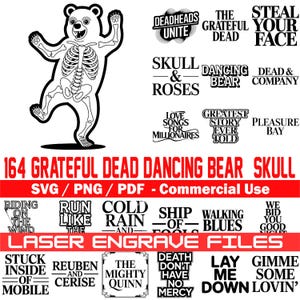 Laser Engrave Files Grateful Dead Dancing Bear & Skull Collection bundle Svg Png Pdf coaster files | instant download | Commercial use
