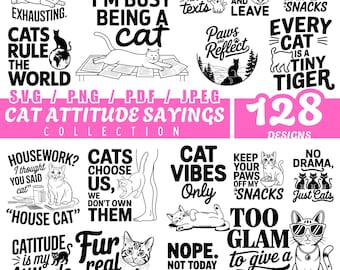 Cat Attitude Laser Engrave Files: SVG, PNG, PDF Coaster Designs (Commercial Use)
