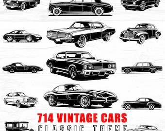 Laser cut files 714 Vintage Cars classic theme Cuttable Bundle Svg Dxf Pdf & Png downloads