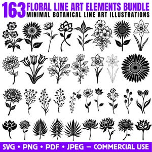 Floral Line Art Elements Bundle Svg Png Pdf files bundle cricut cut files | instant download | Commercial use