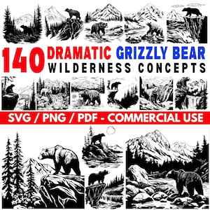 Grizzly Bear SVG Bundle: Wilderness Design, Commercial Use (PNG, PDF Files)
