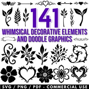 Whimsical Decorative Elements and Doodle Graphics Svg Png Pdf files bundle cricut cut files | instant download | Commercial use