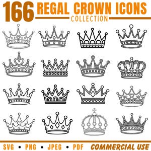 Regal Crown Icons: SVG, PNG, PDF Files for Cricut (Commercial Use)