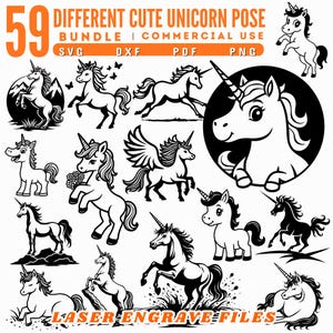 Unicorn Pose SVG Bundle: Laser Engrave Files (Commercial Use)