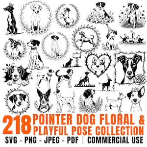 Pointer Dog Floral SVG Bundle: Playful Pose Cricut Cut Files (Commercial Use)