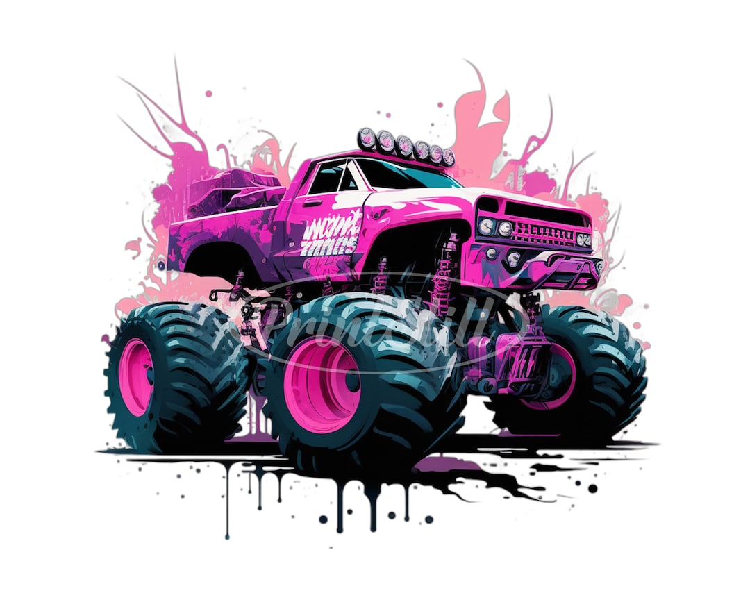 Cool Pink Monster Truck Png Sublimation Design 02, Monster Truck Svg