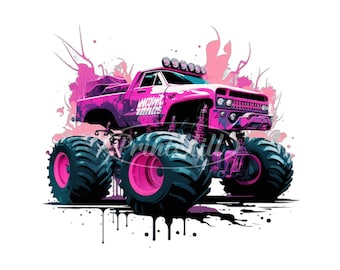 Pink Monster Truck PNG Sublimation Design, Girl Monster Jam Shirt SVG, Kids Clipart Instant Downloads