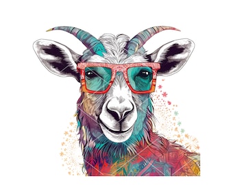 Diseño PNG de cabeza de cabra genial para sublimación, imágenes prediseñadas de cabra para imprimir, arte de cabra único, descarga instantánea