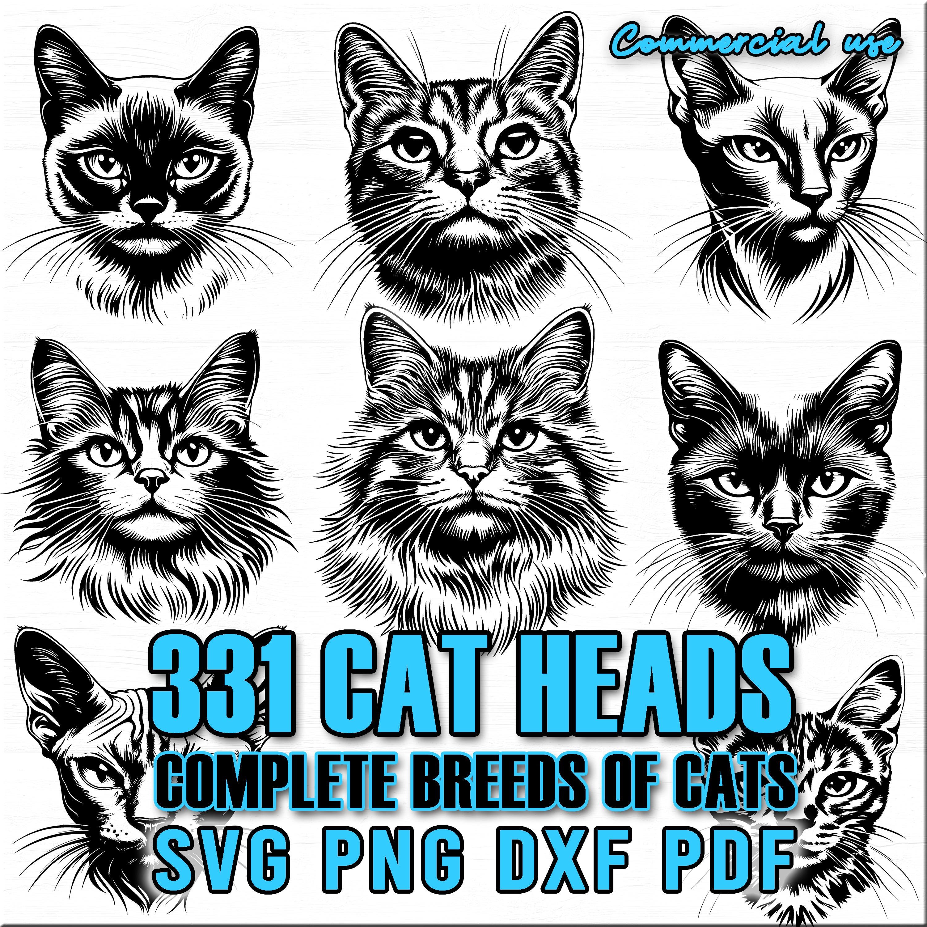 Cat Breeds Head SVG Bundle: Cricut Designs (SVG, Dxf, Png, Pdf)
