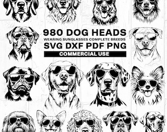 Dog Breeds Wearing Sunglasses: 980 Cut File Designs (SVG, Dxf, Png, PDF)