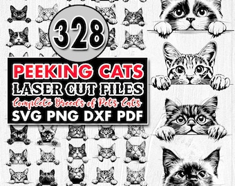 Peeking Cats SVG Bundle All Breeds Cat Silhouette Laser Cut Files SVG DXF Png ( Instant Downloads )
