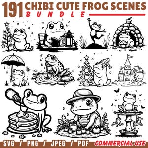 Chibi Cute Frog Scenes Svg Png Pdf files bundle cricut cut files | instant download | Commercial use
