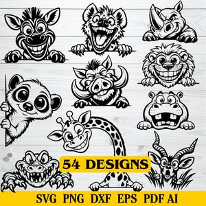 Funny Peeking Safari Animals Svg Png Pdf & Dxf Bundle for Cricut instant downloads