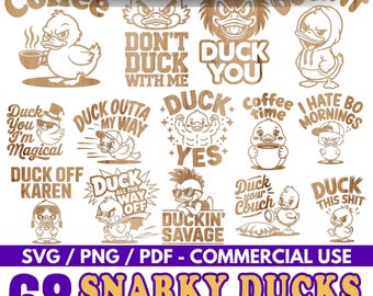 Funny Chibi Duck Laser Engraving Files Bundle for Crafts, Sarcastic SVG PNG PDF - instant download