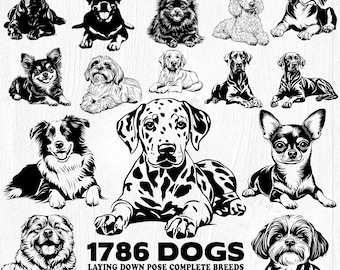 Dog Breeds Laser Cut Files, Laying Down Pose (svg, dxf, pdf & png)