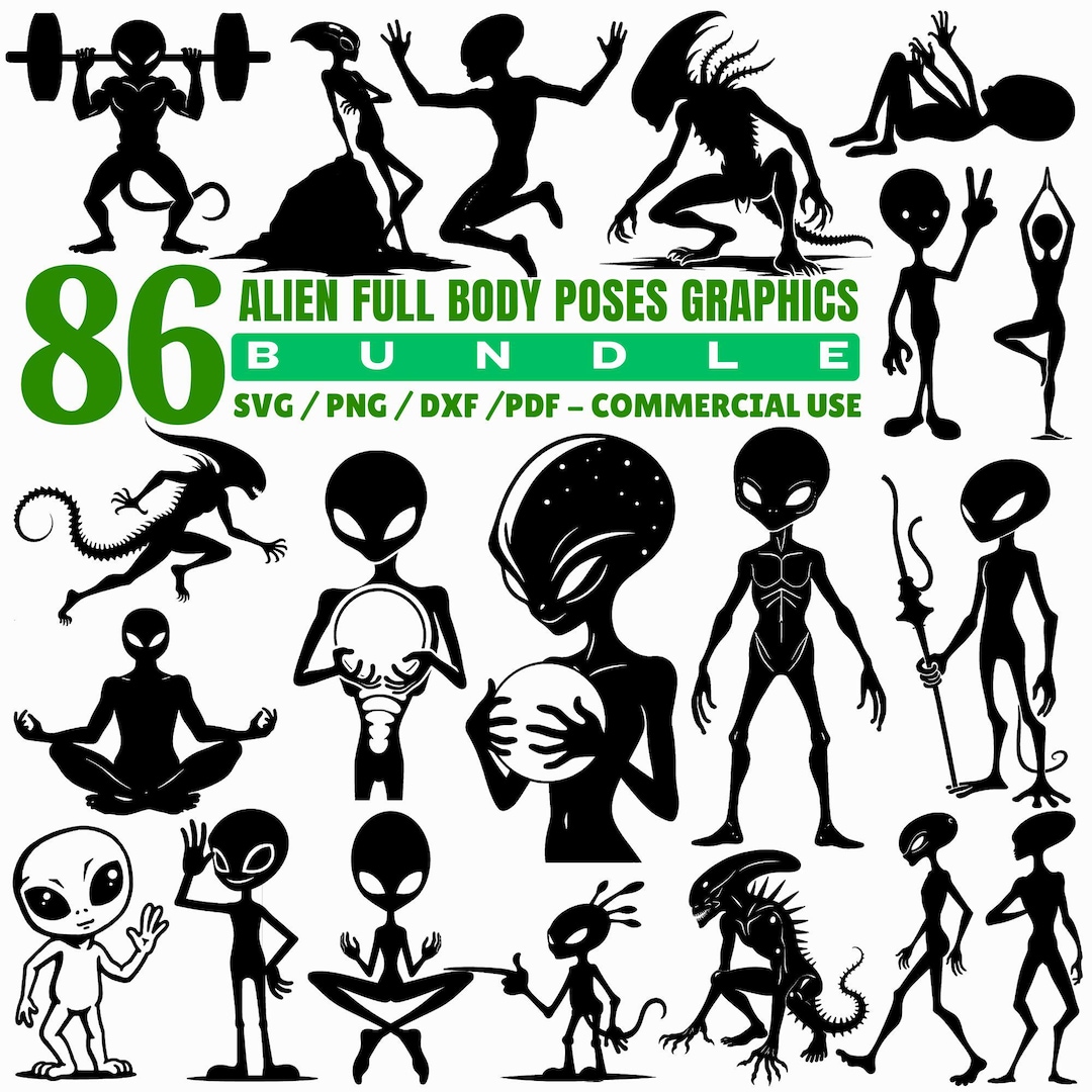 Alien Full Body Poses Graphics Svg Png Pdf Files Bundle Cricut Cut ...