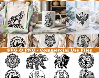 Boho Wilderness Animal Scenes Svg & Png Bundle with Nature Elements Instant Downloads
