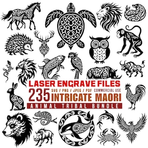 Maori Animal Tribal Laser Engrave Files: SVG, PNG, PDF (Commercial Use)