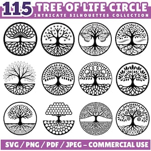 Intricate Tree of Life Circle Silhouettes Collection Svg Png Pdf files bundle cricut cut files | instant download | Commercial use