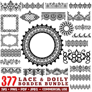 Lace & doily border bundle Svg Png Pdf decorative trim cut files for scrapbooking card making sewing crafts | instant download | Commercial